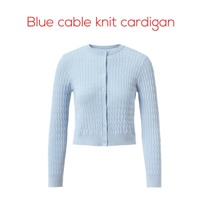 Damen Strick-Cardigan mit Zopfmuster und Rundhalsausschnitt