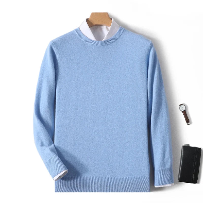 Herren Rundhals Pullover Langarm Feinstrick Basic