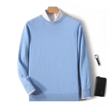 Herren Rundhals Pullover Langarm Feinstrick Basic