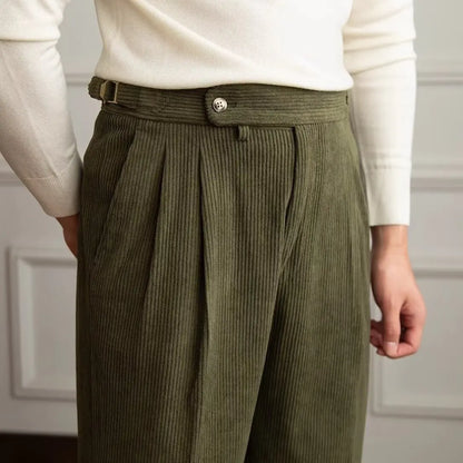 Cordhose Herren Plissee Weites Bein Knopfleiste Beige
