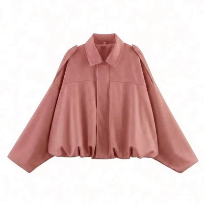 Damen Kurzjacke Oversize Cropped mit Kragen Braun