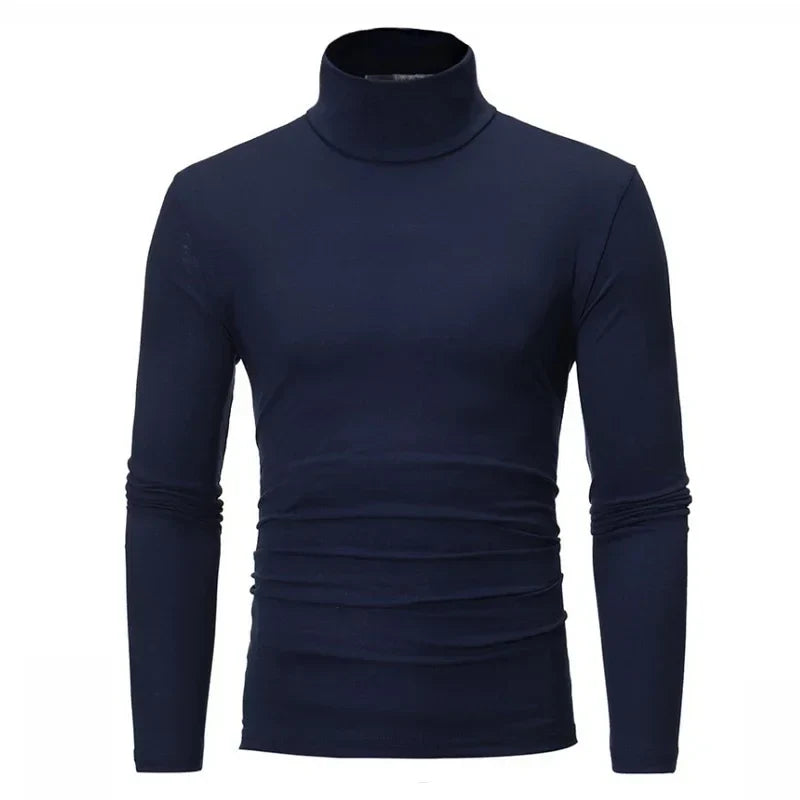 Herren Rollkragenpullover Langarmshirt Eng Anliegend