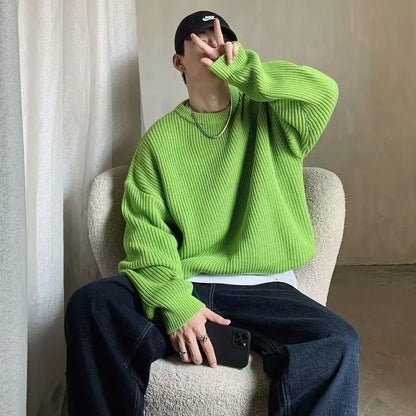 Unisex Strickpullover Oversize Rundhals Gerippt Lange Ärmel