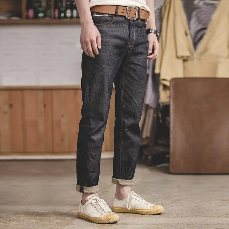 Herren Jeanshose Dunkelblau Regular Fit Hochwasser-Look mit Krempelbund