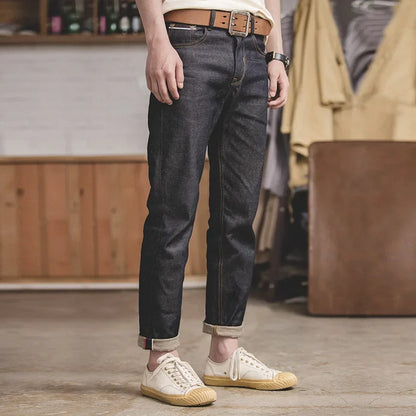 Herren Jeanshose Dunkelblau Regular Fit Hochwasser-Look mit Krempelbund