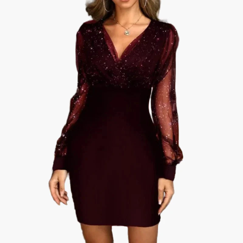 Damen Elegantes Partykleid mit Glitzer und Transparenten Ärmeln – Perfekt für Festliche Anlässe
