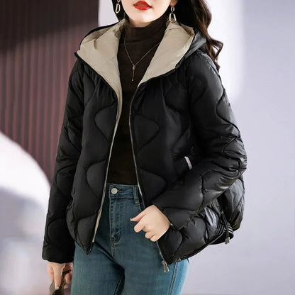 Damen Steppjacke mit Kapuze – Kurze Übergangsjacke Gepolstert