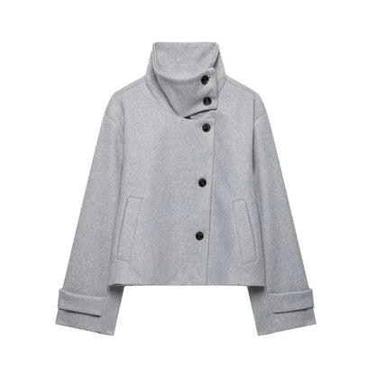 Damen Kurzjacke mit Stehkragen und weiten Ärmeln, lockere Passform