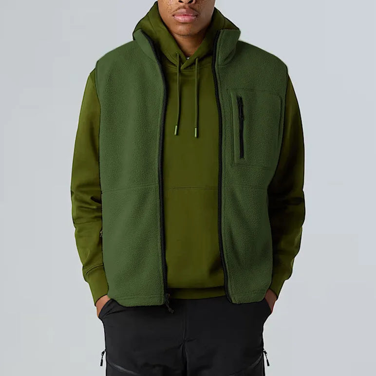 Fleece Weste mit Stehkragen Reißverschluss Tasche Herren