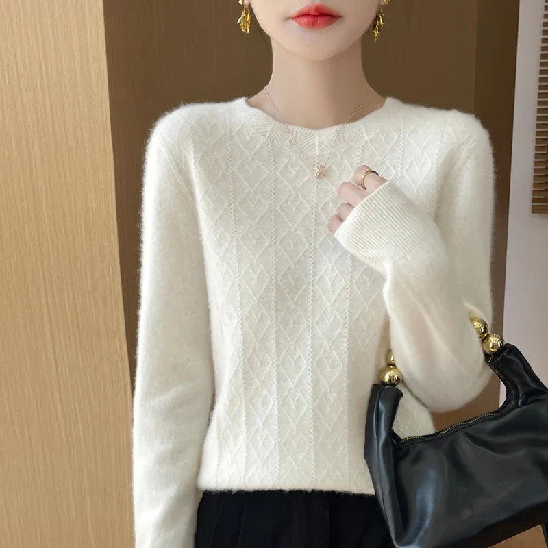 Damen Langarm Pullover mit Rautenmuster, Rundhals, Weiches Material