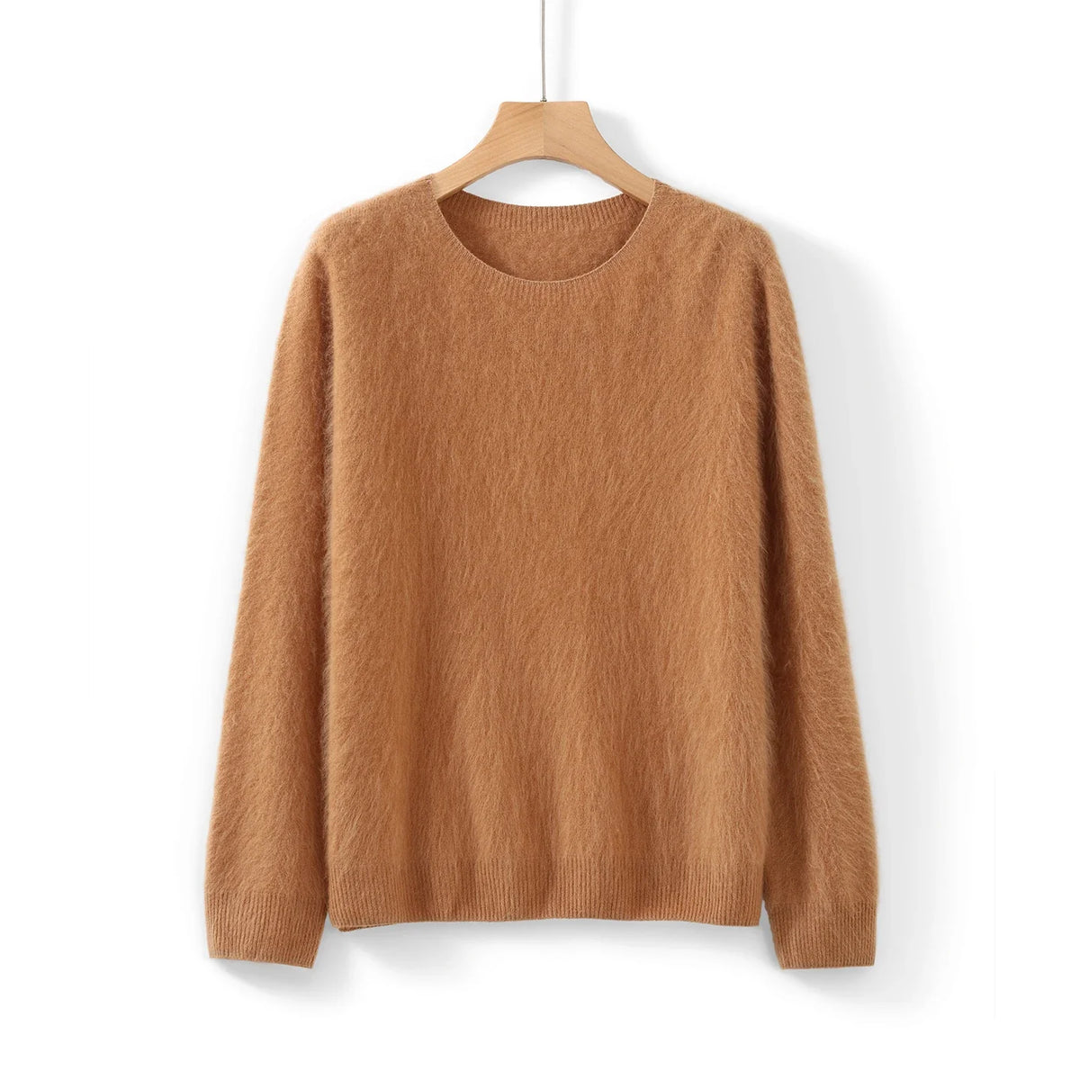 Damen Pullover flauschig weich Rundhalsausschnitt Langarm Strickpullover