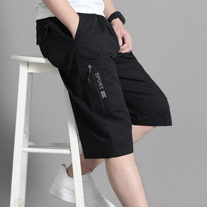 Herren Cargo Shorts Capri Hose Bermuda mit elastischem Bund & Taschen
