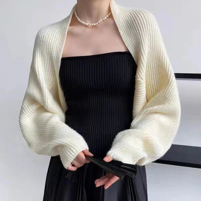 Damen Strick Shrug Rippstrick Bolero Langarm
