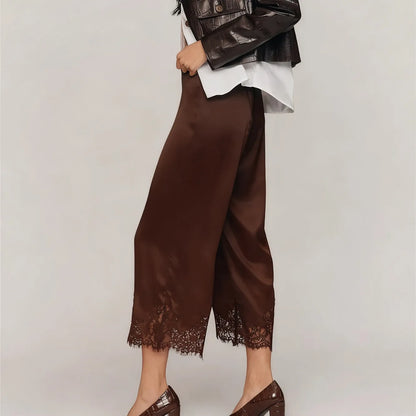 Damen Culotte Hose mit Spitze – Weites Bein, Halbhoch