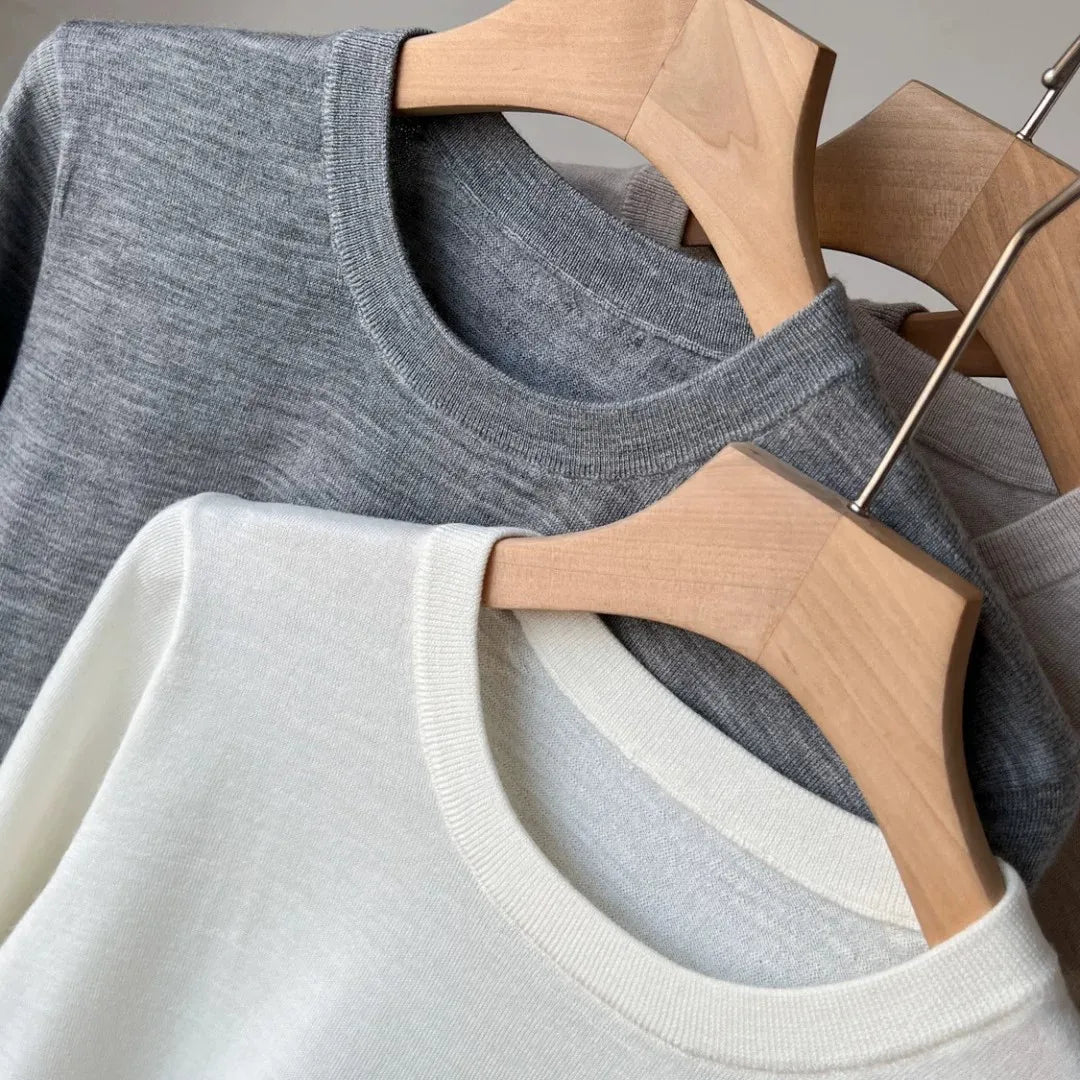 Damen Rundhals Pullover Langarm Feinstrick Basic Shirt Mehrfarbig