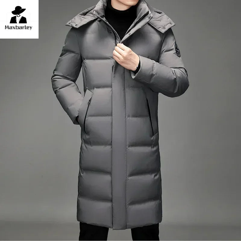 Herren Winter Steppmantel Lang Kapuze Pelzimitat Schwarz