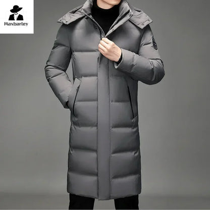 Herren Winter Steppmantel Lang Kapuze Pelzimitat Schwarz
