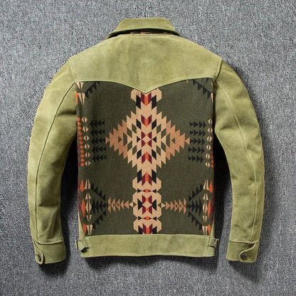 Herren Jacke im Western-Stil mit geometrischem Muster, Umlegekragen und Taschen