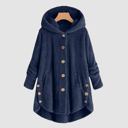 Damen Kuschelige Kapuzenjacke aus Fleece mit Holzknöpfen