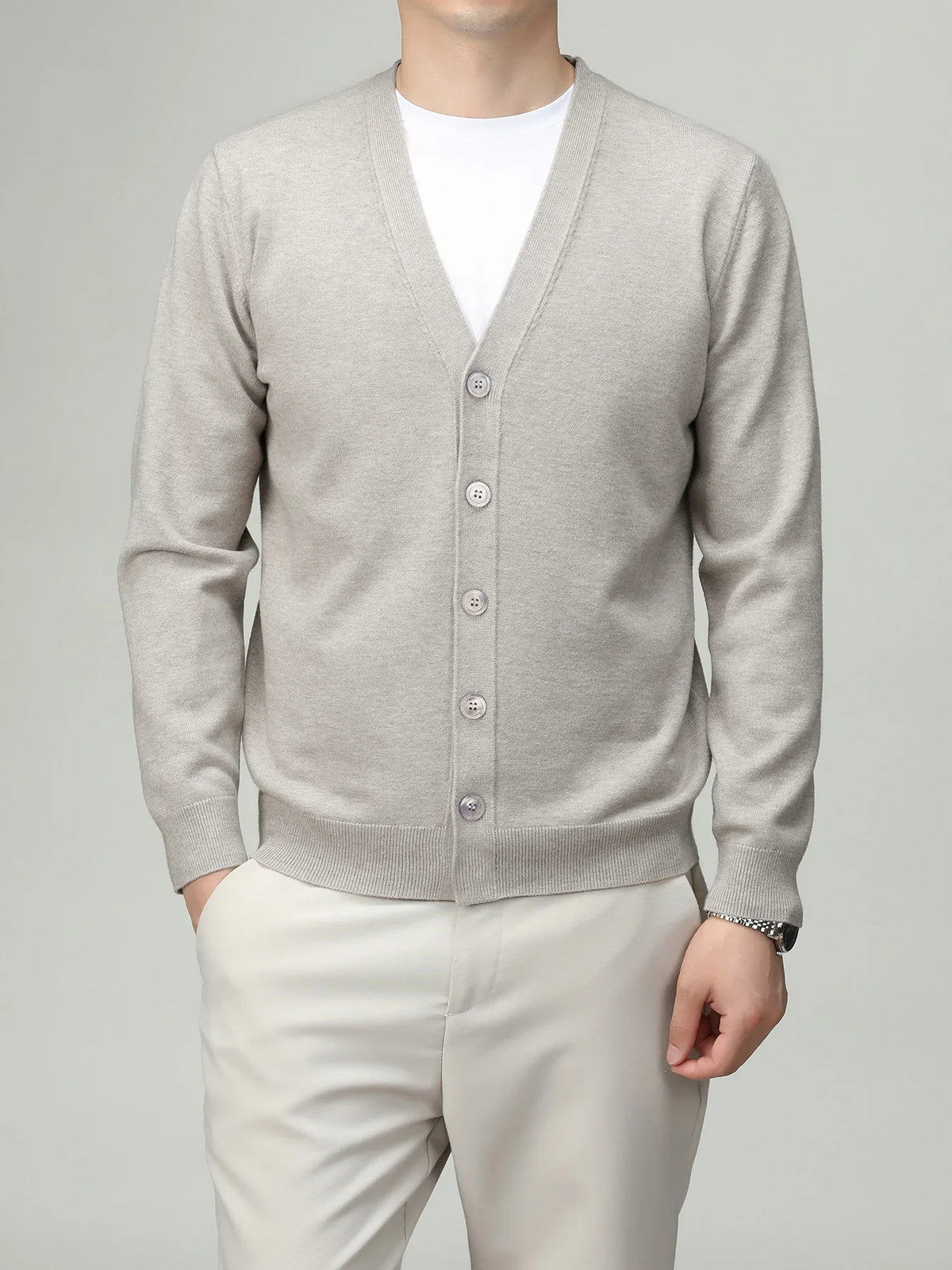 Herren Strickjacke V-Ausschnitt Knopfleiste