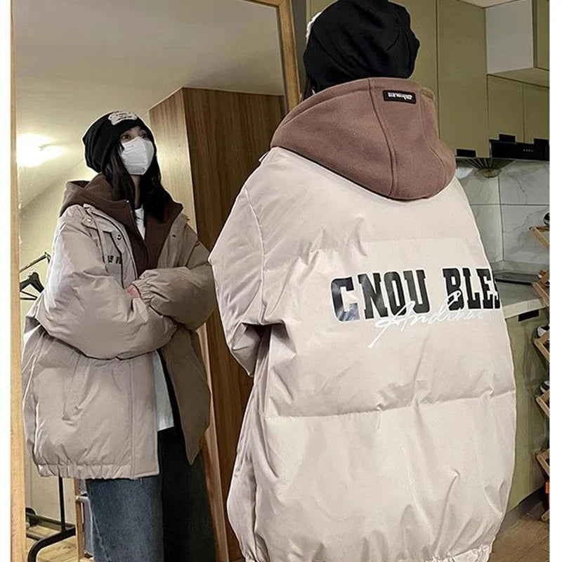 Oversize Pufferjacke mit Stehkragen und Kapuze