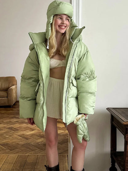Damen Oversize Steppjacke Winterjacke mit Kapuze