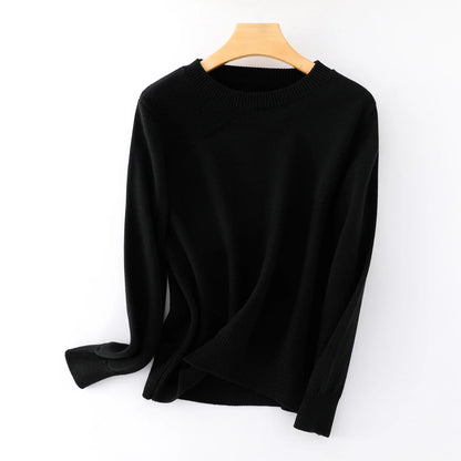 Damen Strickpullover Rundhals Langarm Strickmuster Einfarbig