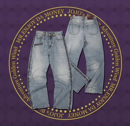 Jeanshose Hellblau Wide-Leg mit Seitenstreifen Muster