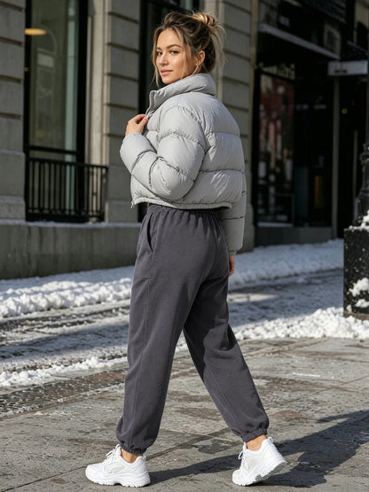 Damen Jogginghose Fleece Gefüttert Hochtailliert Dunkelgrau