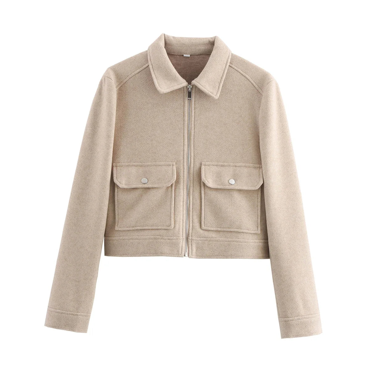 Kurze Damen Übergangsjacke mit Reverskragen und Reißverschluss
