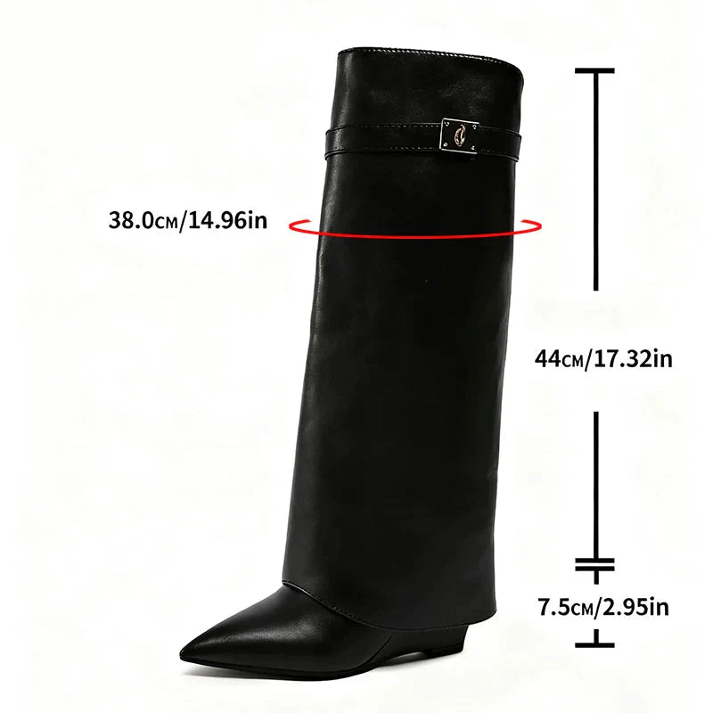 Damen Slouchy Stiefel mit spitzer Zehenpartie und flachem Absatz – Modische Overknee-Stiefel für Herbst und Winter