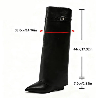 Damen Slouchy Stiefel mit spitzer Zehenpartie und flachem Absatz – Modische Overknee-Stiefel für Herbst und Winter