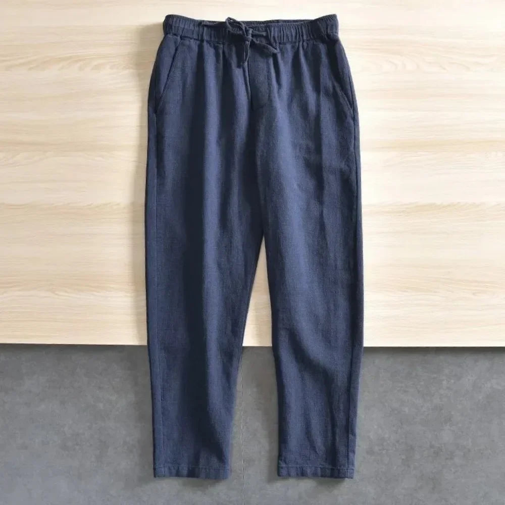 Leichte Hose aus Leinenstoff mit elastischem Bund – Weiß