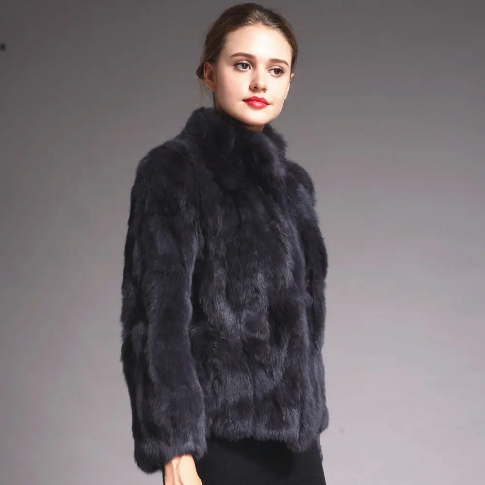 Damen Kurzmantel aus Kunstfell mit Stehkragen luxuriöse Winterjacke