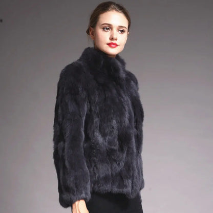 Damen Kurzmantel aus Kunstfell mit Stehkragen luxuriöse Winterjacke