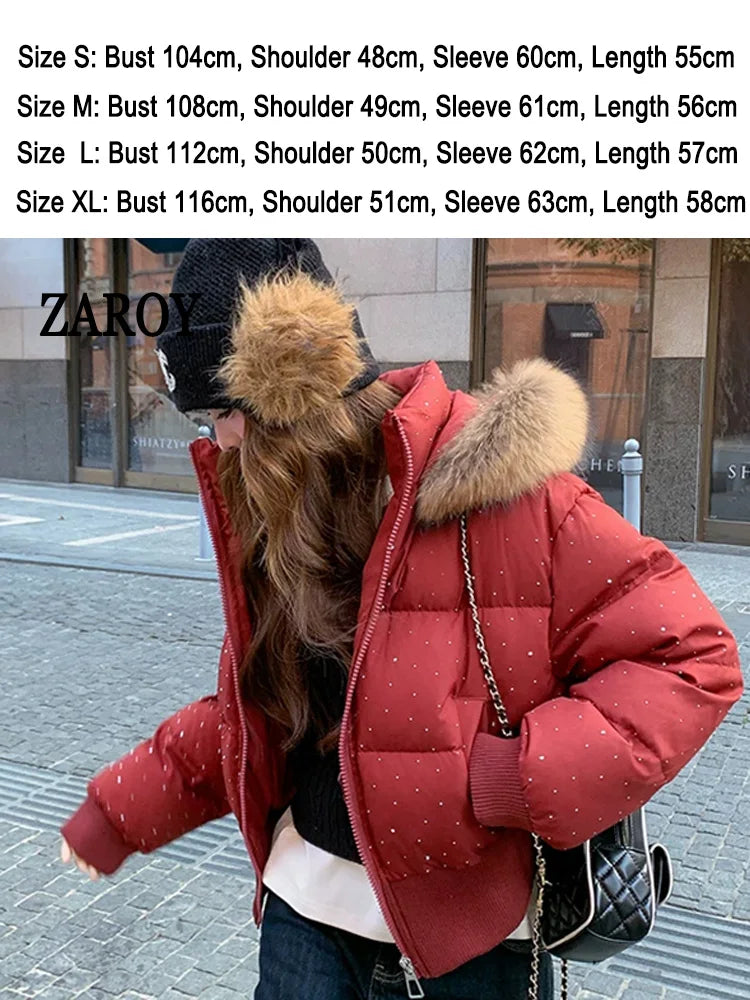 Damen Steppjacke mit Kapuze und Druckknöpfen, Winterjacke gefüttert
