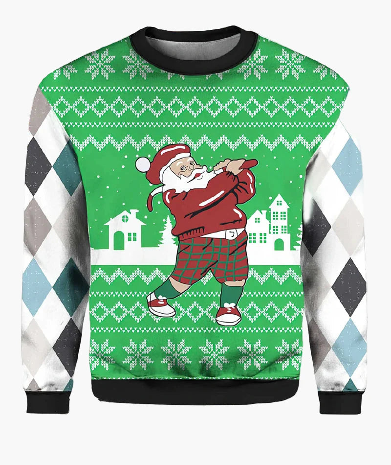 Herren Ugly Christmas Sweater Biker Stil – Lustiger Weihnachts-Pullover mit Santa auf Motorrad