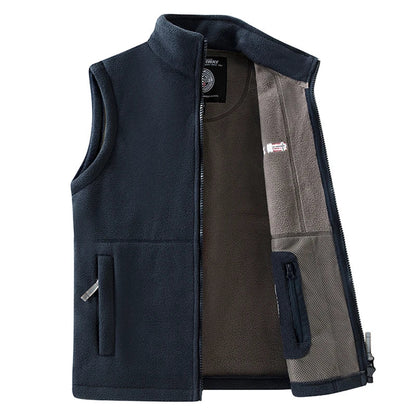 Fleece Weste Stehkragen Herren Outdoor Gilet mit Reißverschluss und Taschen