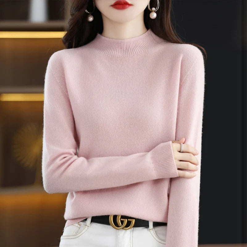 Damen Pullover Stehkragen Langarm Feinstrick Basic
