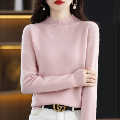 Damen Pullover Stehkragen Langarm Feinstrick Basic