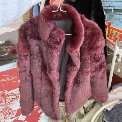 Damen Kurzmantel aus Kunstfell mit Stehkragen luxuriöse Winterjacke