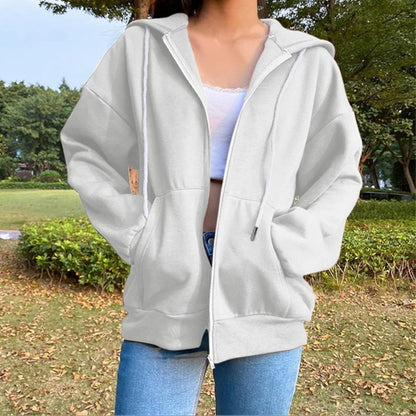 Damen Hoodie mit Reißverschluss & Kapuze - Langarm, Unifarben