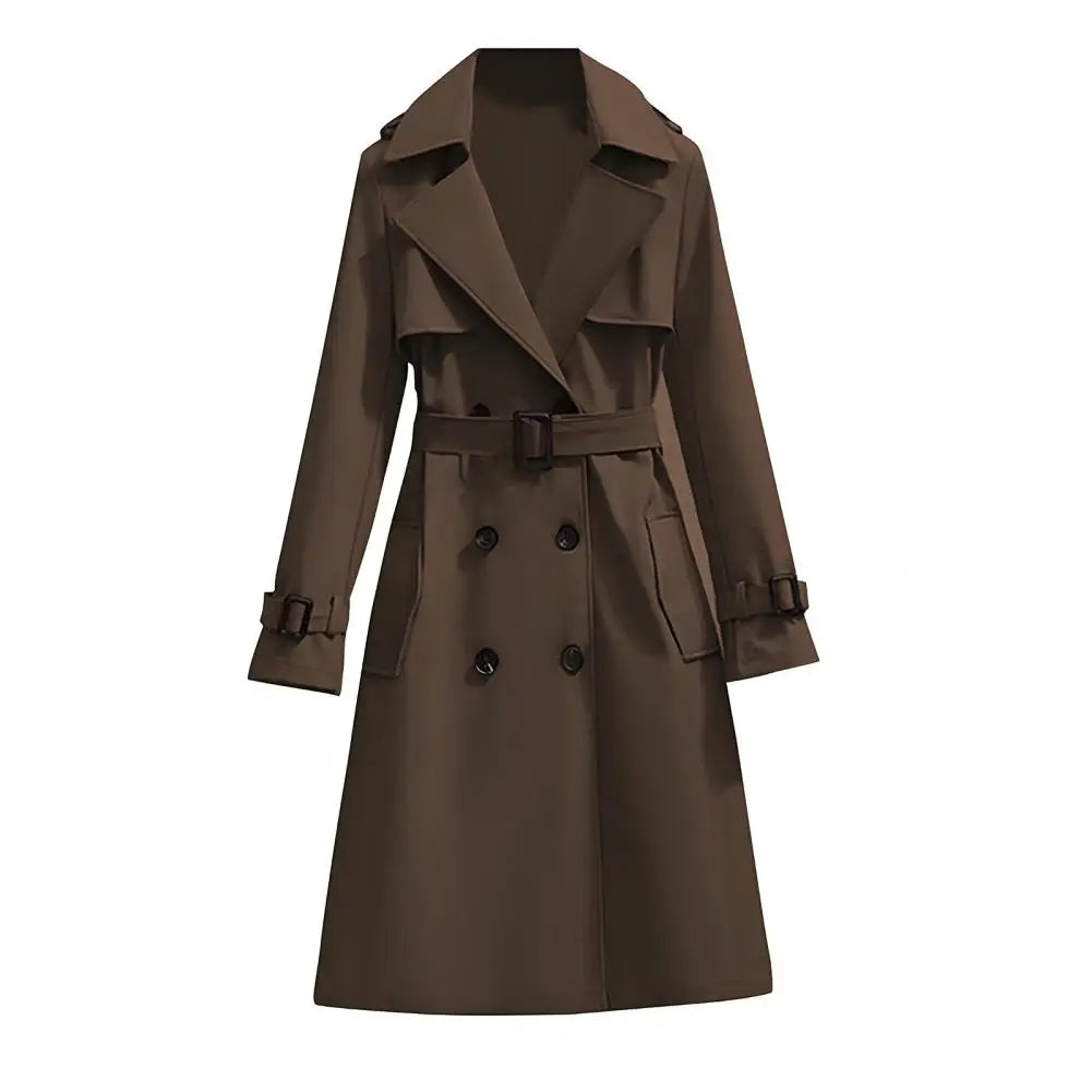 Damen Trenchcoat Lang Zweireihig Mit Gürtel und Reverskragen