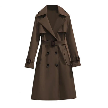 Damen Trenchcoat Lang Zweireihig Mit Gürtel und Reverskragen