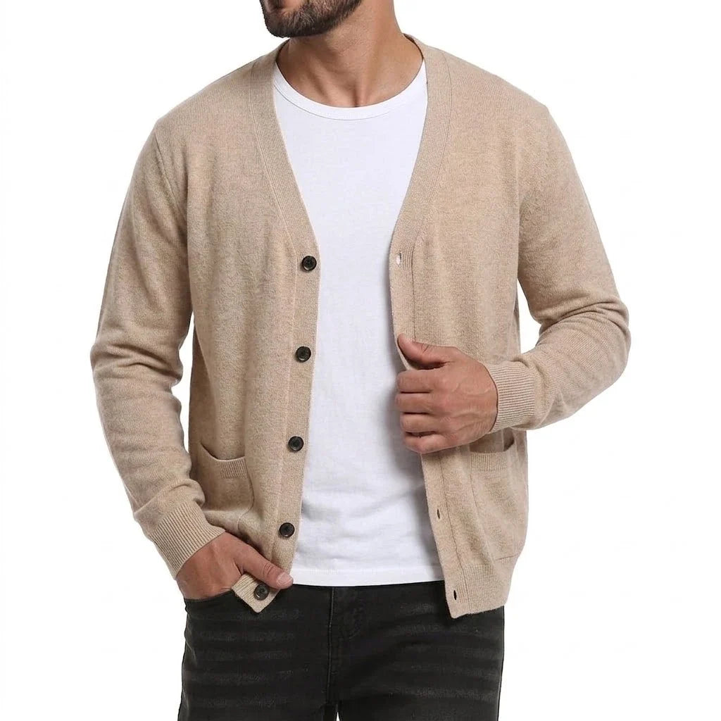 Herren Cardigan V-Ausschnitt Knopfleiste Langarm Basic Strickjacke