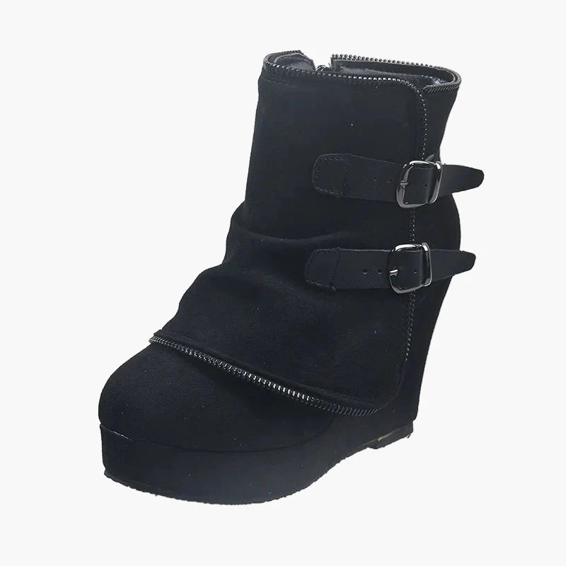 Damen Keilabsatz Stiefeletten mit Schnallen – Modische Boots für Herbst und Winter