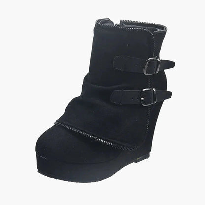 Damen Keilabsatz Stiefeletten mit Schnallen – Modische Boots für Herbst und Winter