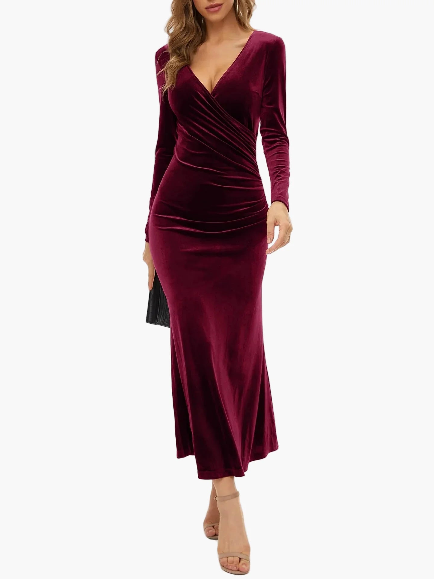 Damen Elegantes Langarm Samtkleid – Figurbetontes Abendkleid für besondere Anlässe