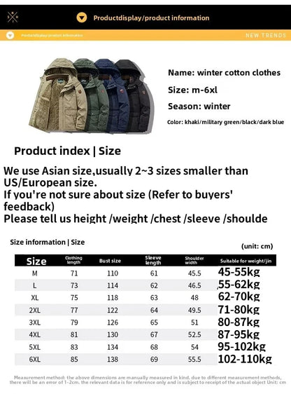 Herren Winterjacke mit Kapuze Gefütterter Parka Warm Schwarz