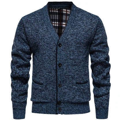 Herren Strickjacke V-Ausschnitt Knopfleiste Feinstrick